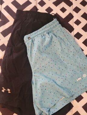 Light Blue Confetti Swim Shorts & Black Athletic Shorts